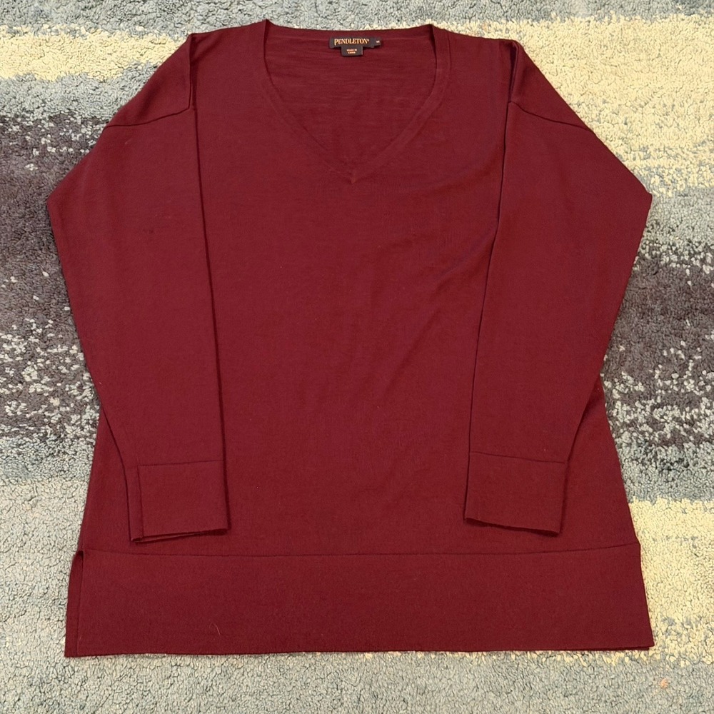 Pendleton Burgundy Pullover Tunic Sweater V-Neck Long Sleeve Women's Medium